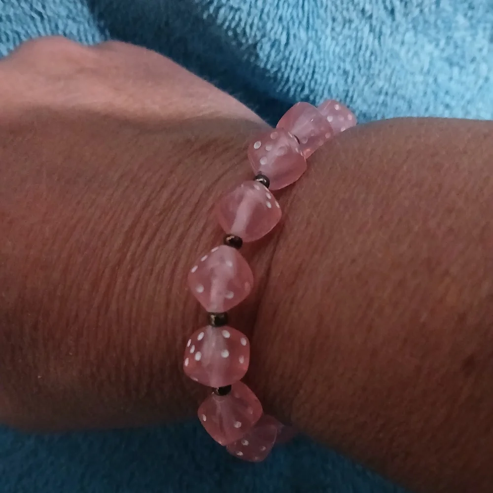 Pink Dice Bead Stretch Bracelet